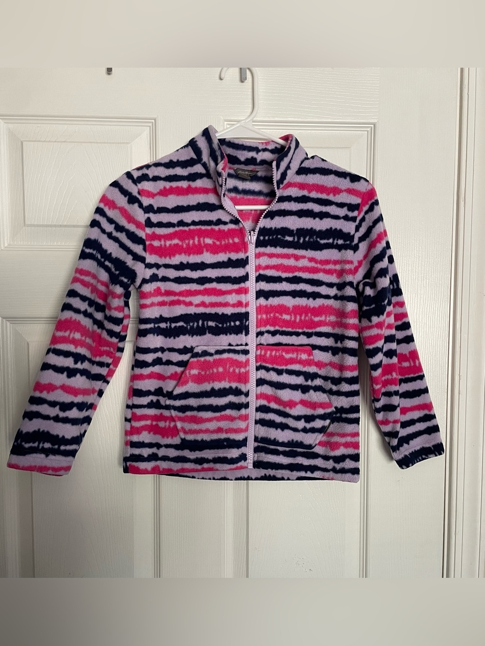 Eddie Bauer Pink, Navy & Lavender Striped Kids size Small 7/8 Fleece Jacket